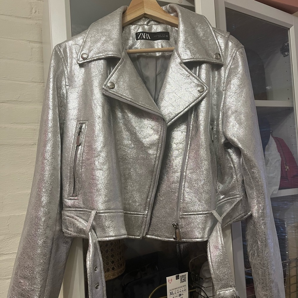 Zara Silver Leather Jacket - Picture 2 of 3